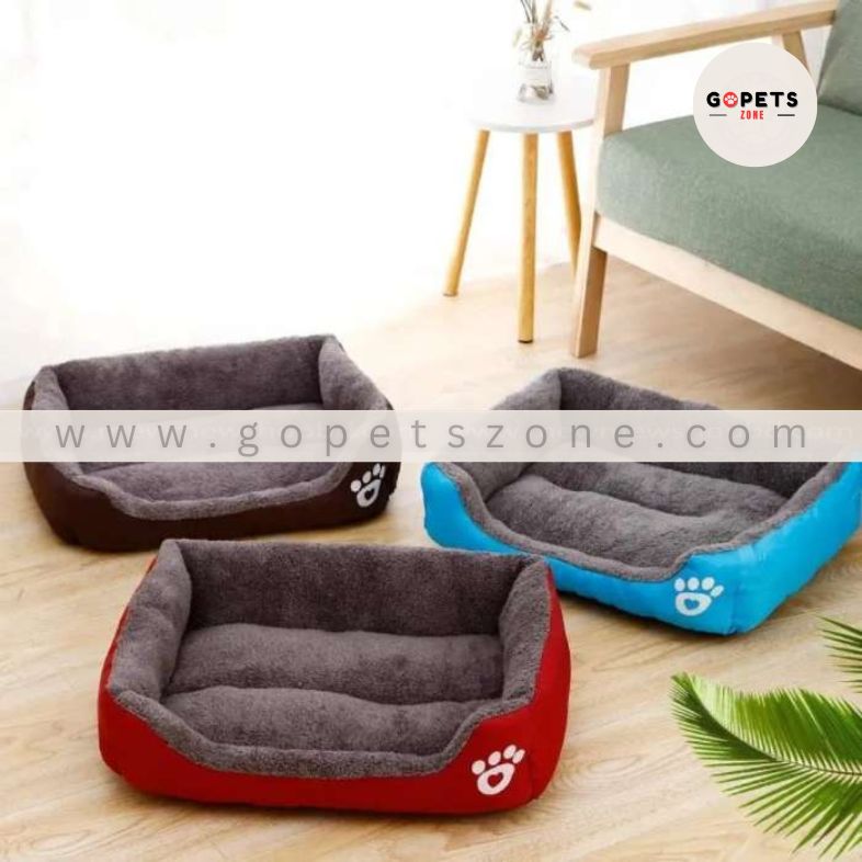 Rectangle Shape Paw Print Pet Bed For Cat and Dog